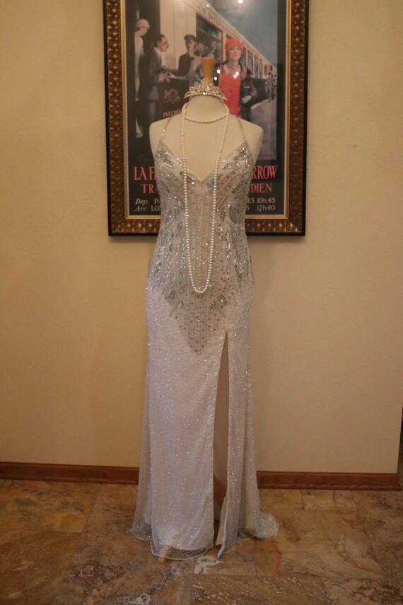 SALE Silver white silver beaded wedding dress brid