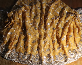 antique Golden jeweled beaded rhinestone shawl wrap scarf Indian wedding scarf sari scarf flapper wrap stole