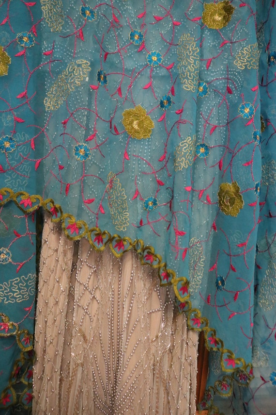 Antique blue multicolored embroidered shawl wrap … - image 5