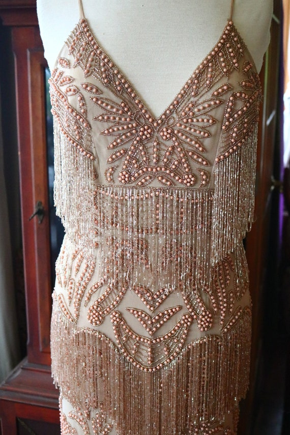 peach fringe dress