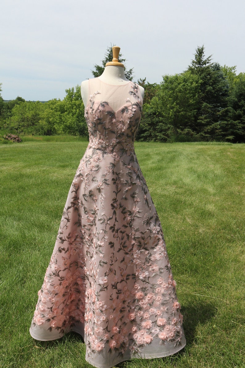 Pink Floral Wedding Dress Pink Flower Bridal Callgown Garden Etsy