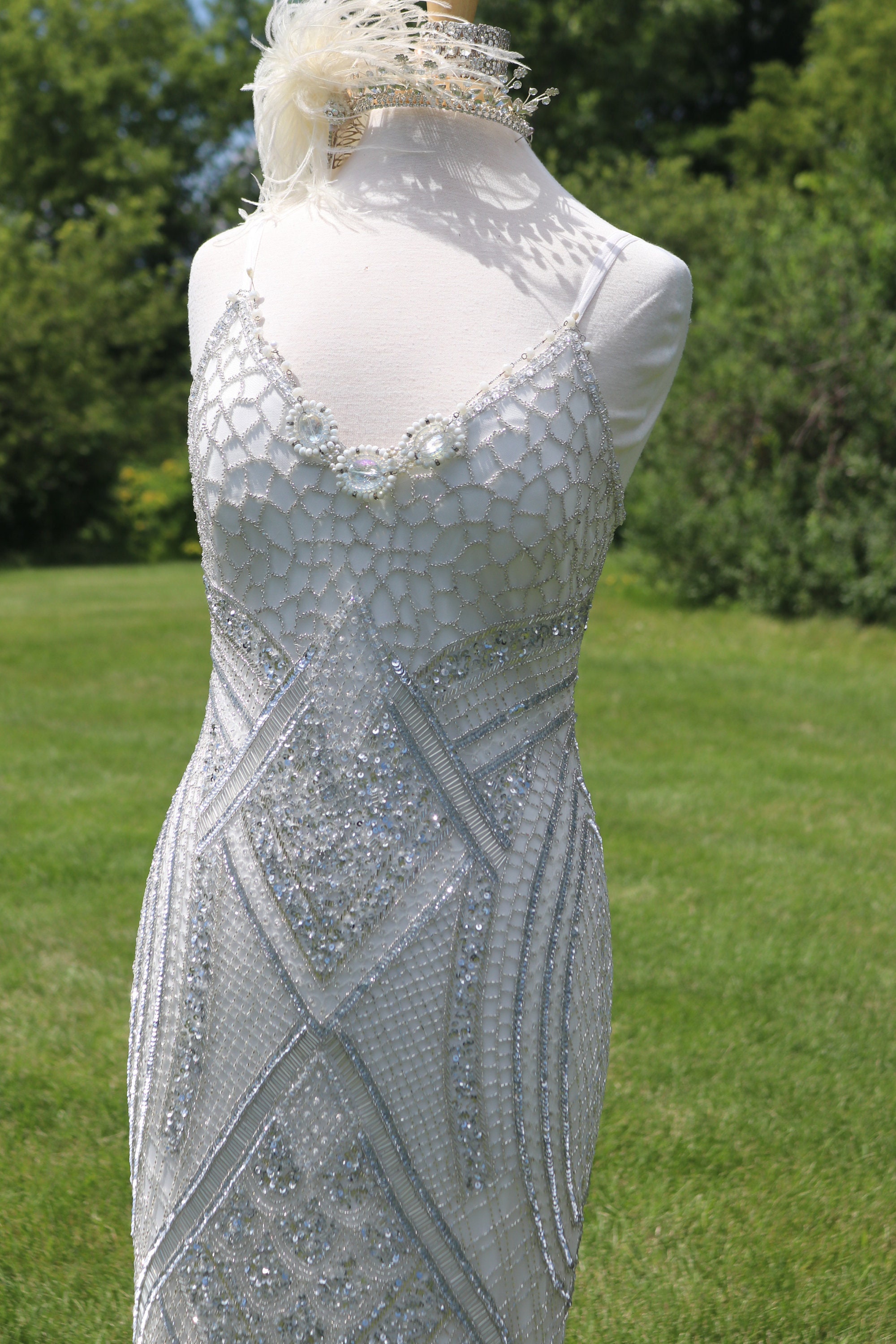 silver beaded gown