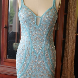 SALE 1920s 1930s Style Flapper Beaded Dress Silver Baby Blue Beaded ...