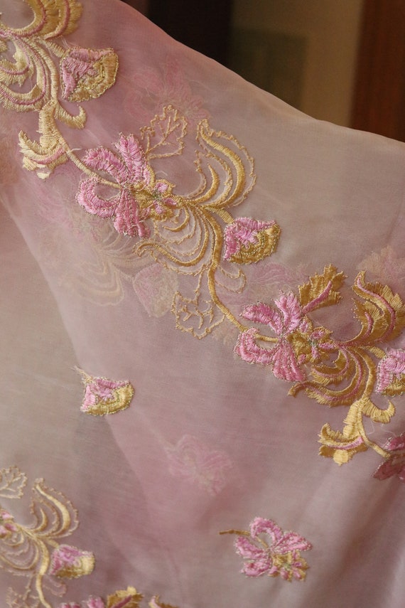 Antique pink embroidered shawl wrap scarf Indian … - image 10