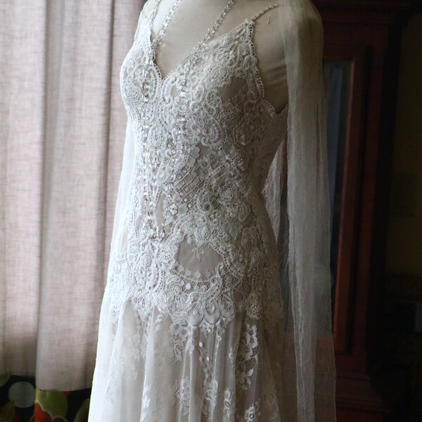 1920s Vintage Inspired romantic Lace Gatsby Downton Abbey  wedding dress bridal gown