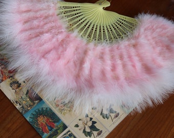 PINK maribou feather flapper fan 1920s 1930s art deco fan downton abbey fan