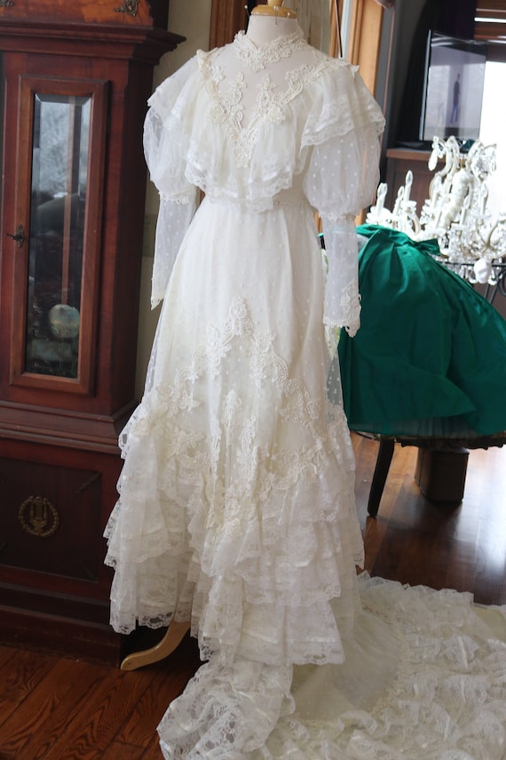 1970s Victorian inspired wedding dress