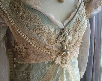 Original Handmade Vintage Inspired Cinderella "Ever After Breathe" Wedding gown titanic Victorian Empire Style