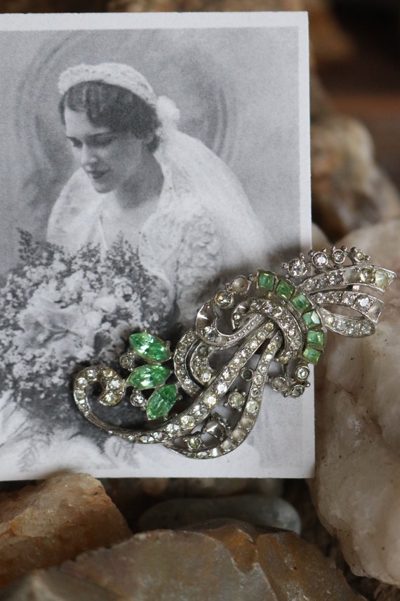 Antique Art deco rhinestone green Wedding dress b… - image 5