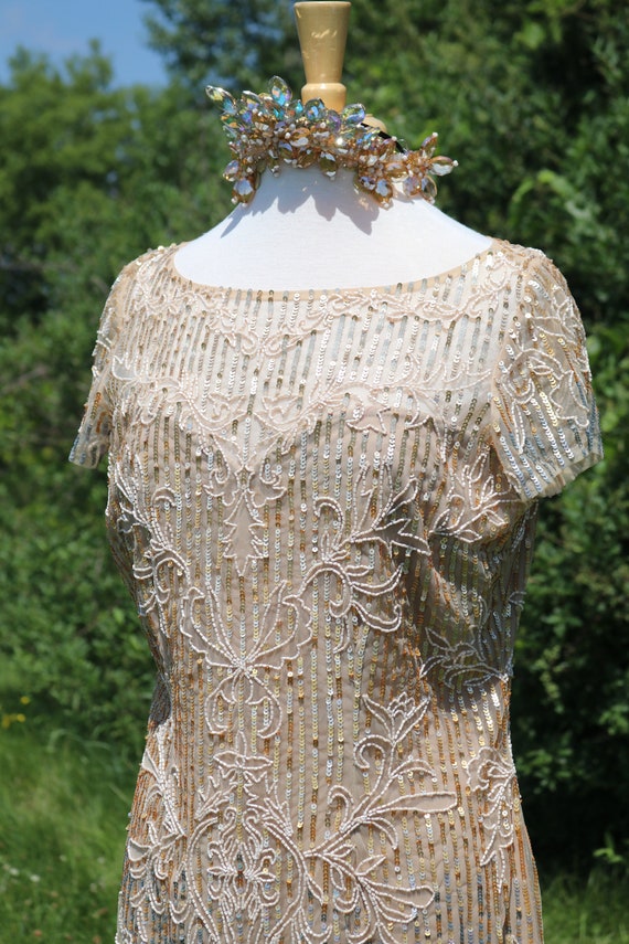 1920s 1930s style flapper beaded dress beaded Dow… - image 1