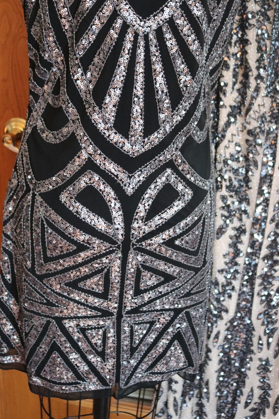 Black silver  1920s 1930s style flapper beaded dr… - image 3