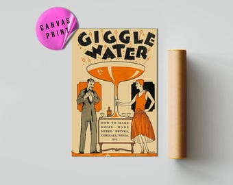 Giggle Water Retro Cocktail Poster, Vintage Bar Wall Art, 1920s Drink Print, Martini Illustration, Funny Speakeasy Decor Gift