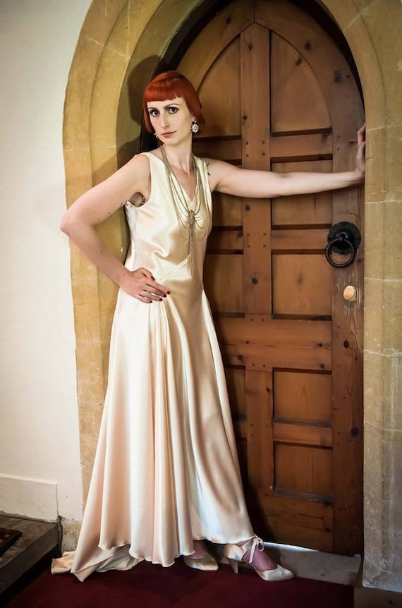 art deco gold dress Limited Edition 1920's Handbeaded Vintage Art Deco Gown