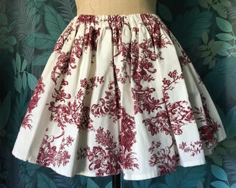 Toile de Jouy vintage style gathered skirt. Size 10