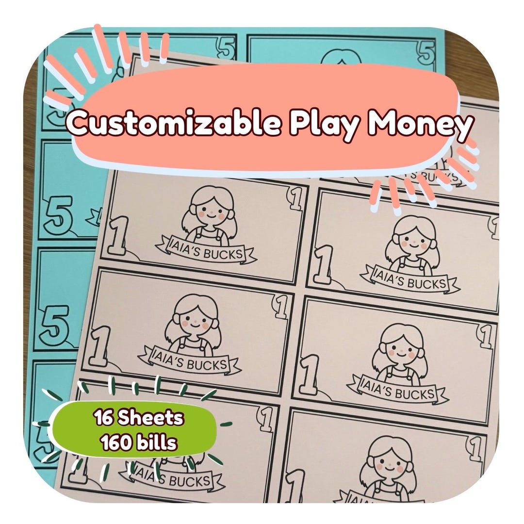 Custom Play Money Example Customizable Play Money, Pretend Play for Kids - Etsy