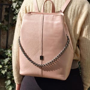 Double Colour Leather Backpack, Rose Gold Pink Purse, Genuine Calfskin Shoulder Bag, Large Size Unique Purse, Handmade Product from Greece