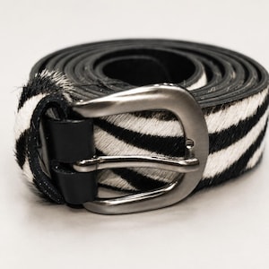 Black and White Leather Women Belt, Zebra Cowhide Belt, Genuine Leather Belt, Leather Hip Belt, High Quality Leather Belt, Made in Greece