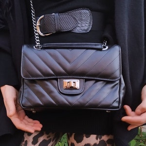 Double Flap Diamonds Style Genuine Leather Shoulder Bag, Leather Interior Elegant Quilted Handbag, Crossbody Bag, Eternal Fashion Style Bag