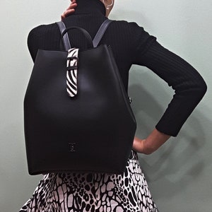 Minimalist Zebra Style Backpack, Simple Backpack, Minimalist Backpack, PU Leather Bag, Women Bag, Black & White Backpack, Made in Greece