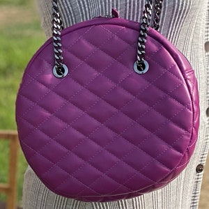 Diamanten Stil Runde Echtleder Umhängetasche, gesteppte elegante große Tasche, minimalistische runde Tasche, Frauen Handtasche, ewige Modetasche