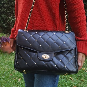 STARS ARE FOREVER Max Genuine Leather Shoulder Bag, Leather Interior Double Flap Bag, Convertible Crossbody Bag, Handmade Greek Product