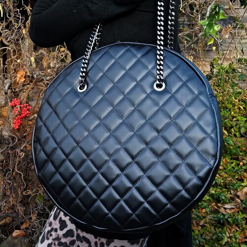 Diamonds Style Round Genuine Leather Shoulder Bag Quilted Etsy