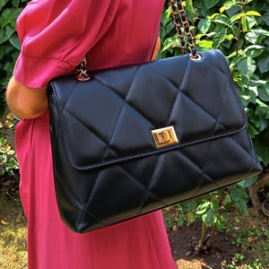 Les diamants sont éternels : sac à rabat en cuir véritable, grand sac matelassé élégant, sac classique pour femme, sac à bandoulière convertible, sac tendance intemporel