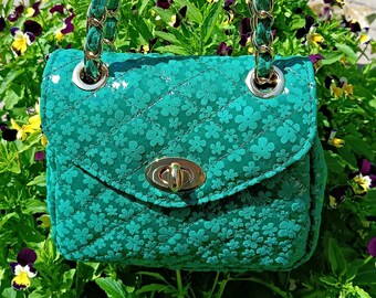 Diamonds & Flowers Genuine Leather Quilted Shoulder Bag, Florar Crossbody Bag, Small Handbag, Eternal Fashion Bag, Handmade Greek Purse