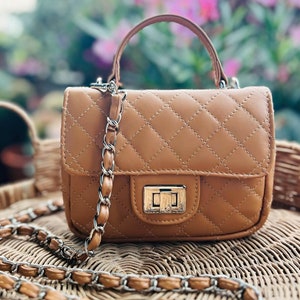 Mini Diamond Genuine Calf Leather Top Handle Bag, Small Quilted Crossbody Bag, Minimalist Evening Bag, Eternal Fashion Bag, Made in Greece