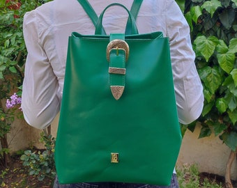 Grand sac à dos en cuir véritable, sac en cuir de veau, sac à main de haute qualité pour femme, sac élégant et confortable, produit grec fait main