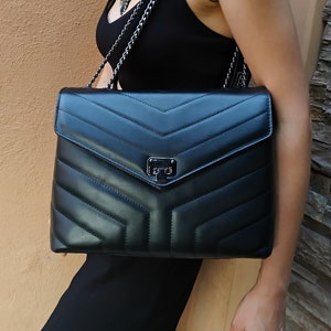 Chanel Black Medal Envelope Flap Bag Chevron Calfskin