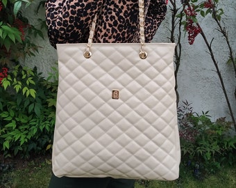 Bolso tote clásico de piel Diamonds, bolso de hombro de piel auténtica, bolso de lujo de alta calidad, elegante bolso de mano para mujer, producto hecho a mano en Grecia.
