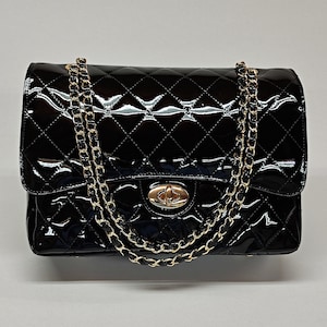 Chanel Vintage - Patent Leather Chain Bag - Black - Leather