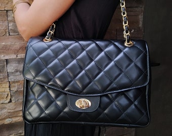 DIAMONDS ARE ETERNAL Alternative Max Genuine Leather Shoulder Bag, Leather Interior Double Flap Bag, Convertible Elegant Women Crossbody Bag