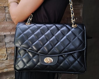 Les diamants sont éternels Sac à bandoulière alternatif Max en cuir véritable, sac à double rabat avec doublure en cuir, sac à bandoulière convertible pour femmes élégantes