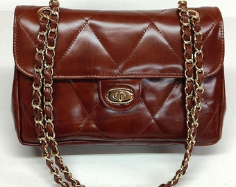 Quilted Leather Shoulder Bag: Handmade Greek Lambskin Crossbody Purse