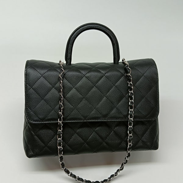 Faux Leather Metal Handle Flap Bag main image 1
