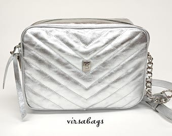 Genuine Leather Camera Bag, Quilted Large Size Bag, Chevron Crossbody Bag, Luxurious & Elegant Purse, Handmade Greek Product