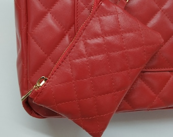 Diamonds Genuine Leather Coin Purse, Elegant Quilted Pocket, Minimalist Women Wallet, Classic Pouch, Timeless Fashion Purse, Made in Greece