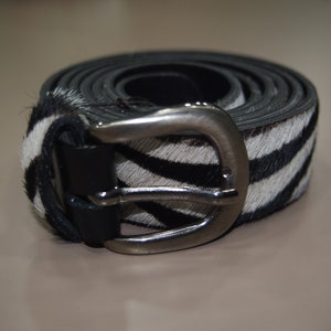 Black and White Leather Women Belt, Zebra Style Belt, Genuine Leather Belt, Leather Hip Belt, High Quality Leather Belt, Made in Greece