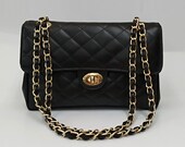 Double Flap Classic Style Genuine Leather Shoulder Bag, Leather Lining Elegant Handbag, Quilted Evening Bag, Timeless Fashion Crossbody Bag