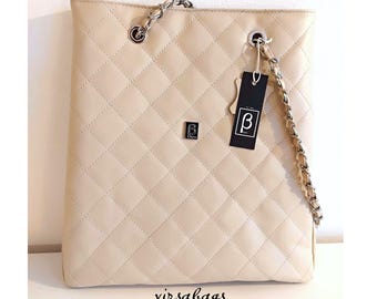 Bolso tote grande de piel Diamonds, bolso acolchado de piel de becerro auténtica, bolso de lujo de alta calidad, elegante bolso de hombro para mujer, bolso hecho a mano en Grecia.