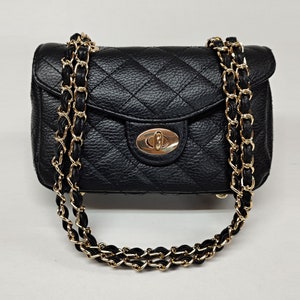 Single Flap Genuine Grained Leather Crossbody Bag, Quilted Shoulder Bag, Elegant Handbag, Stylish Bag, Eternal Fashion Bag, Made in Greece Black