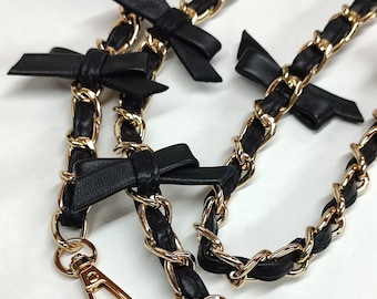 Top Quality Genuine Leather BOW Strap, Ribbons Chain Strap, Replacement Strap, Select Length, All Colours for Leather & Chain Available