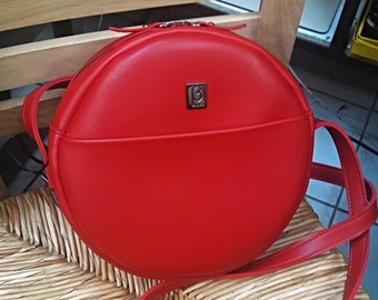 Sac à bandoulière rond de haute qualité, sac à main en cuir PU, sac en cuir végétalien, sac à bandoulière pour femme, petit sac à main, sac fait main, fabriqué en Grèce