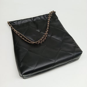ETERNAL DIAMONDS, Quilted Genuine Leather Tote, Calfskin Women Shoulder Bag, Top Quality Large Purse, Luxurious Greek Handcrafted Product