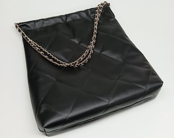 ETERNAL DIAMONDS Bolso de hombro de cuero genuino acolchado, bolso de piel de becerro para mujer, bolso acolchado grande de primera calidad, bolso hecho a mano de Grecia