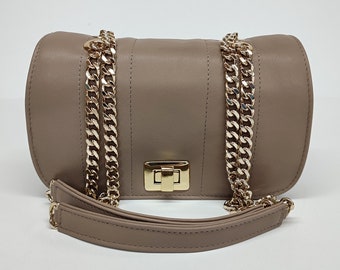 Quilted Genuine Leather Shoulder Bag: Greek Calfskin Crossbody Handbag