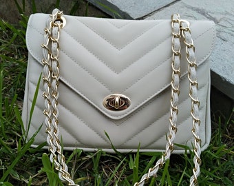 Bolso de hombro de piel auténtica con doble solapa y diamantes en forma de V, elegante bolso acolchado con forro de piel, bandolera, estilo clásico.