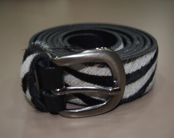 leather belt. Made in Italy. Cowhide zebra print. Zebra Print Hair-on Hide Belt: Italian Leather, Handmade in  main image 4